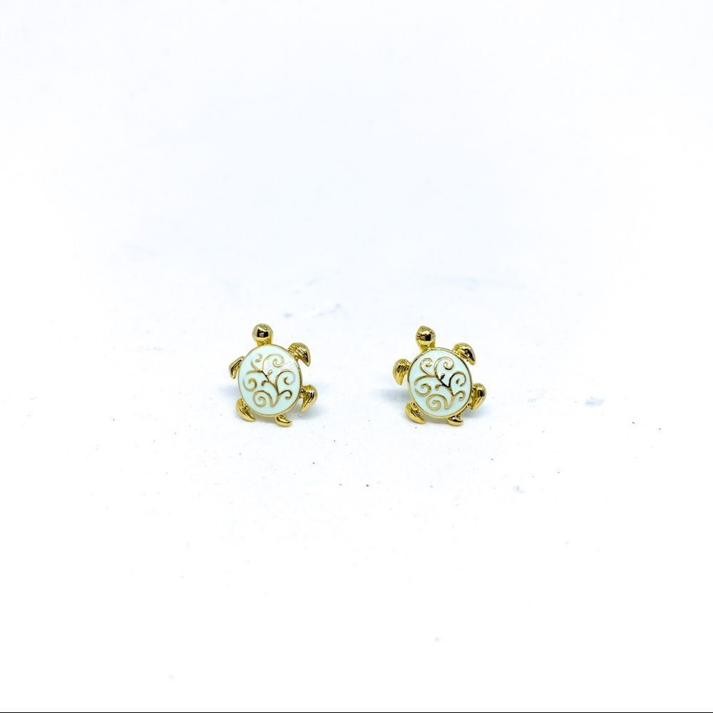 Teal Turtle Gold Earring
